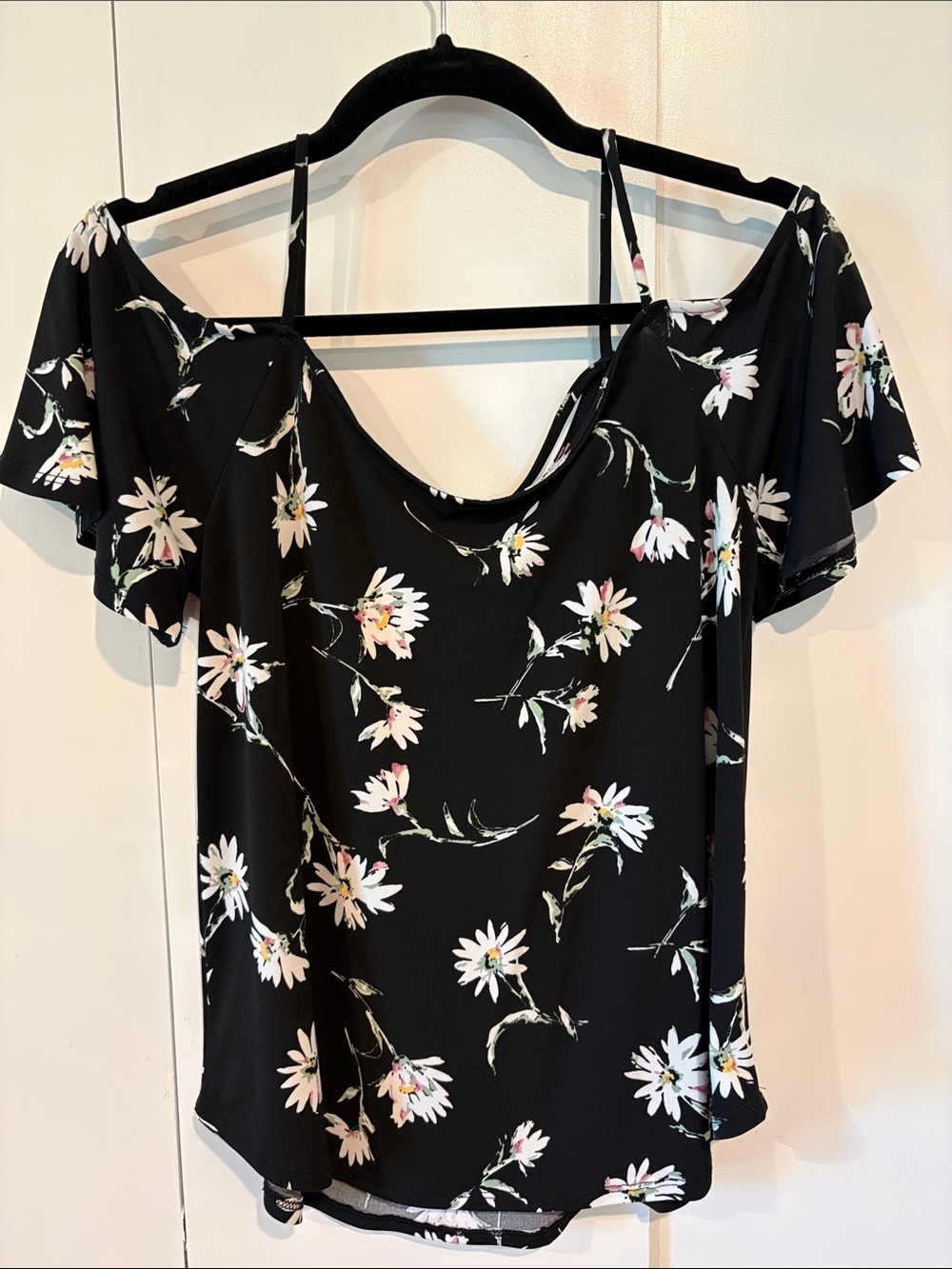 Kaileigh Black Floral Cold-Shoulder Blouse